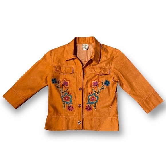 Vintage Boho F. L. Malik Women’s Orange Floral Embroidered Jacket Size M READ - Picture 3 of 9
